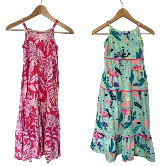 Cat & Jack Girl's Maxi Dresses Lot of 2 Sundress Size M 7/8 Tropical Floral Pink - Picture 1 of 12